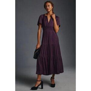 V-Neck Plum Maxi Dress with Smocked Waist
